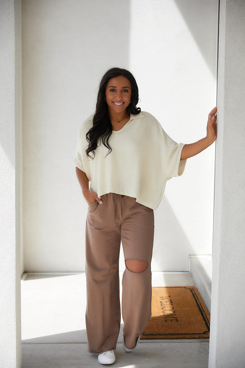 Weekend Hero Wide Leg Sweats in Mocha - Black Powder Boutique