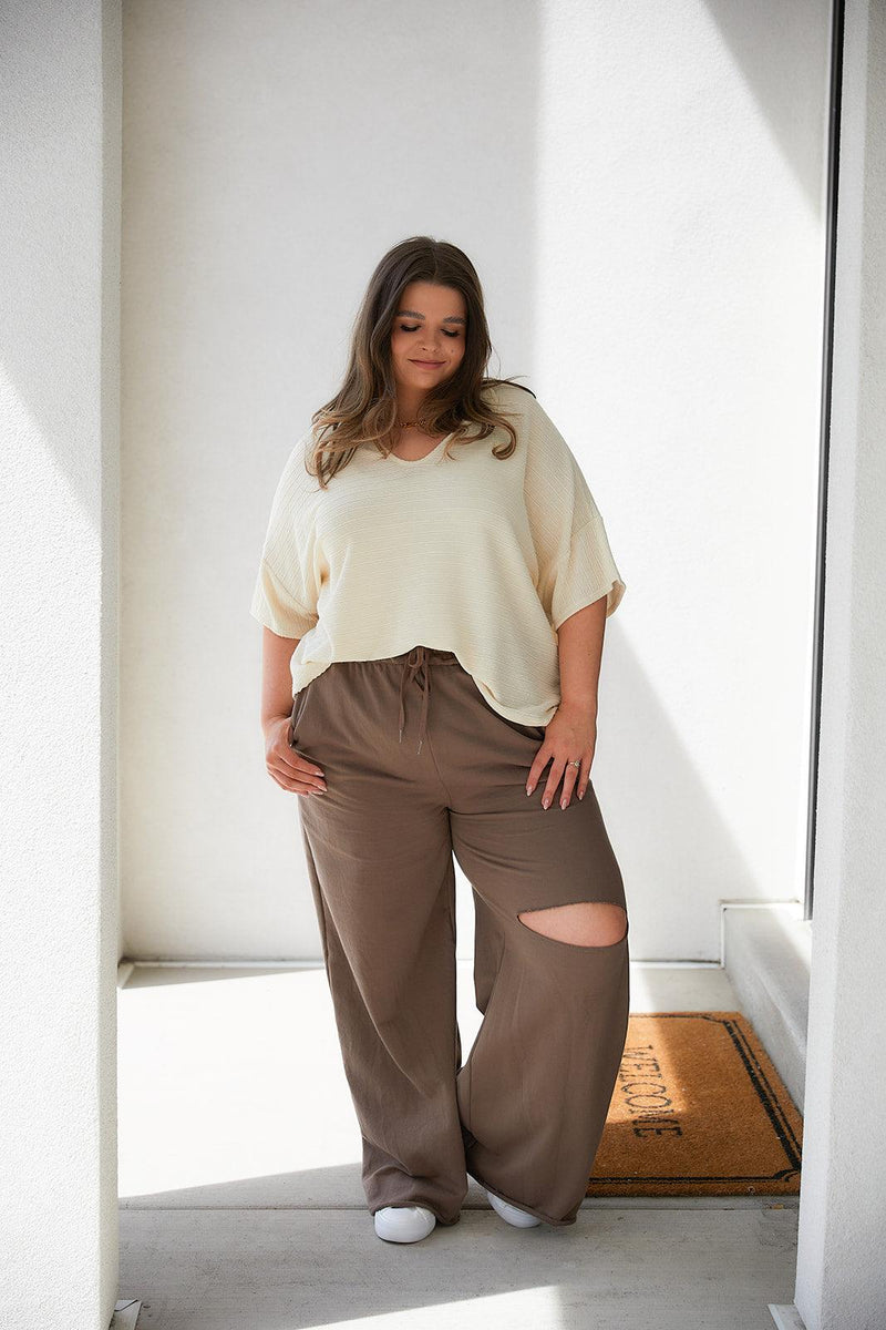 Weekend Hero Wide Leg Sweats in Mocha - Black Powder Boutique