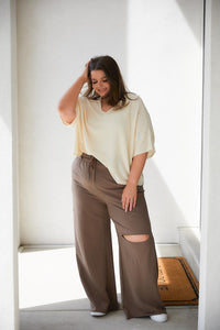 Weekend Hero Wide Leg Sweats in Mocha - Black Powder Boutique