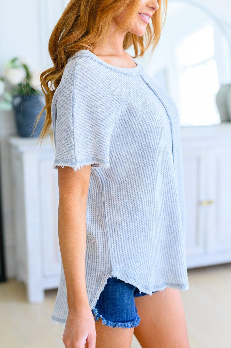 A Wink and a Smile Waffle Knit Top in Light Grey - Black Powder Boutique