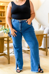 Caitlin High Rise Split Hem Straight Jeans - Black Powder Boutique