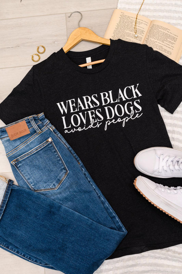 Wears Black, Loves Dogs Graphic Tee in Heather Black - Black Powder Boutique