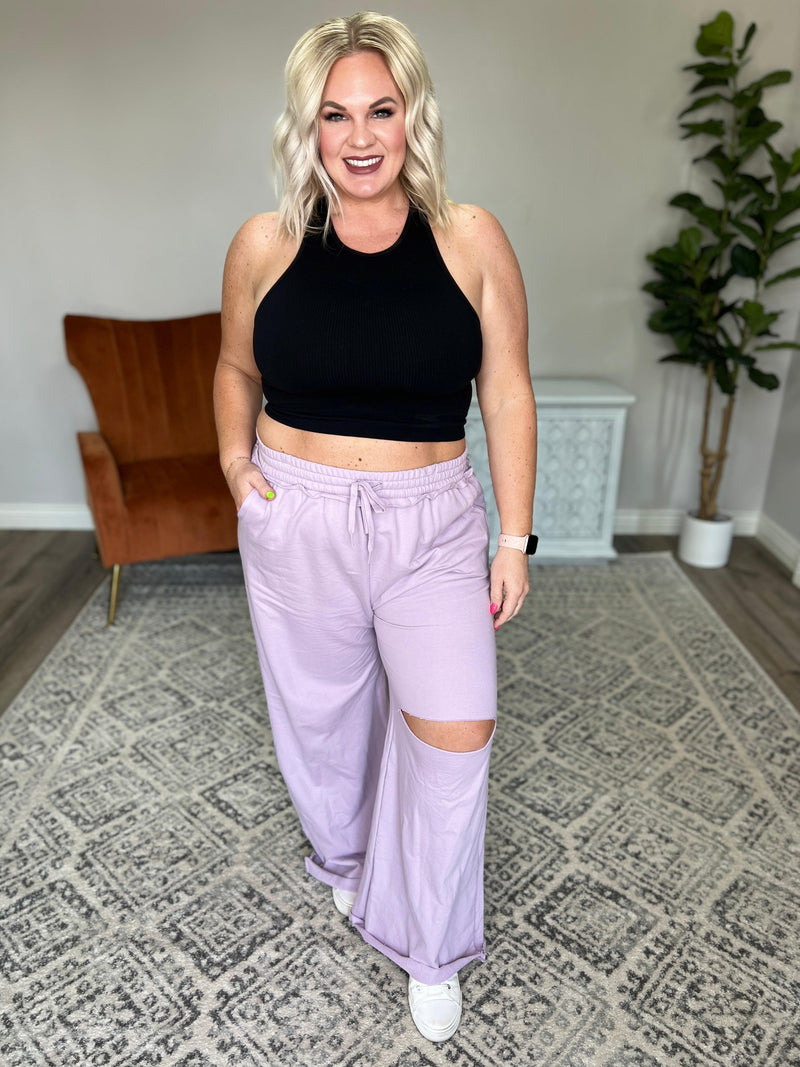 Weekend Hero Wide Leg Sweats in Dusty Lavender - Black Powder Boutique