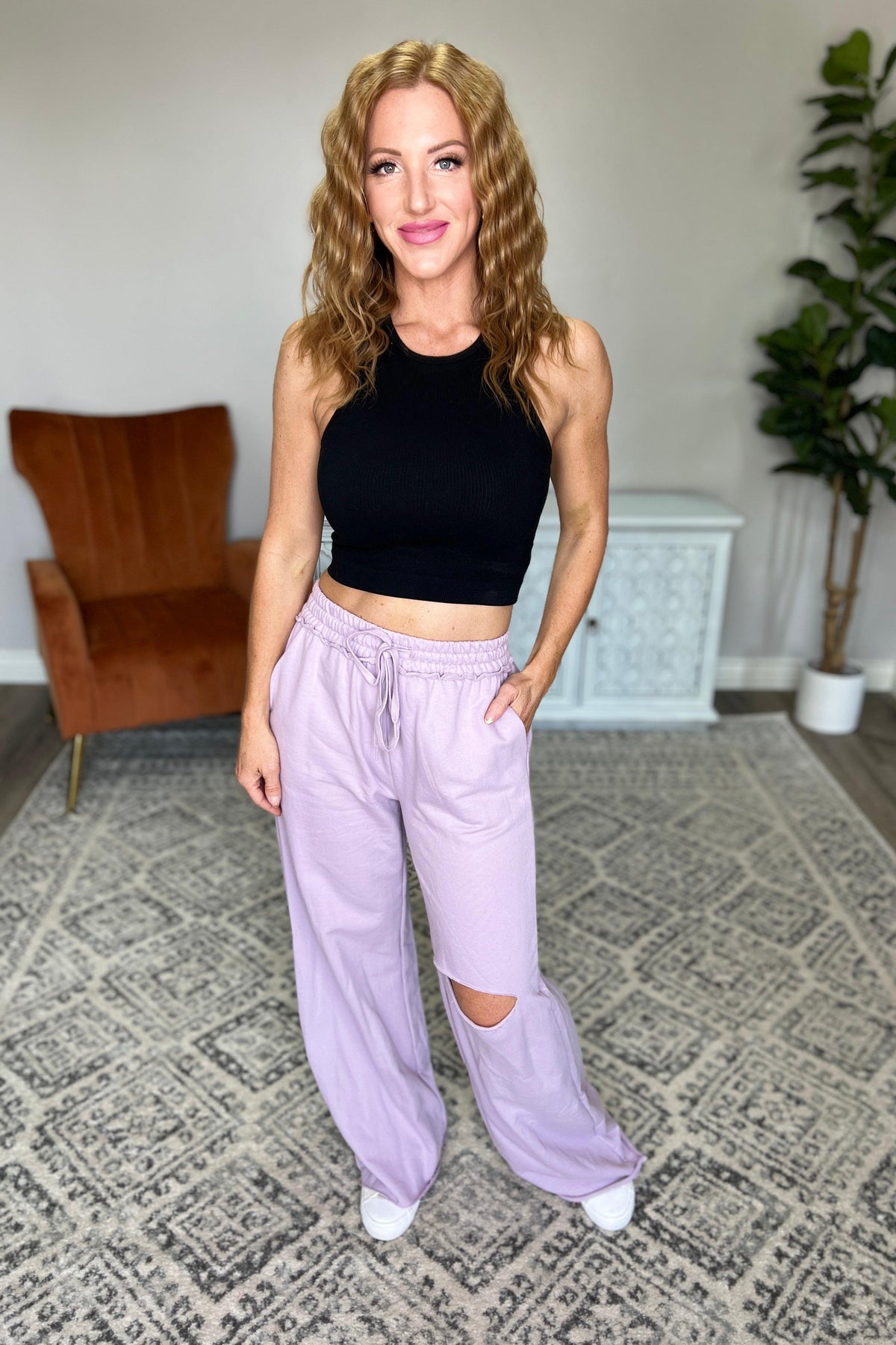 Weekend Hero Wide Leg Sweats in Dusty Lavender - Black Powder Boutique