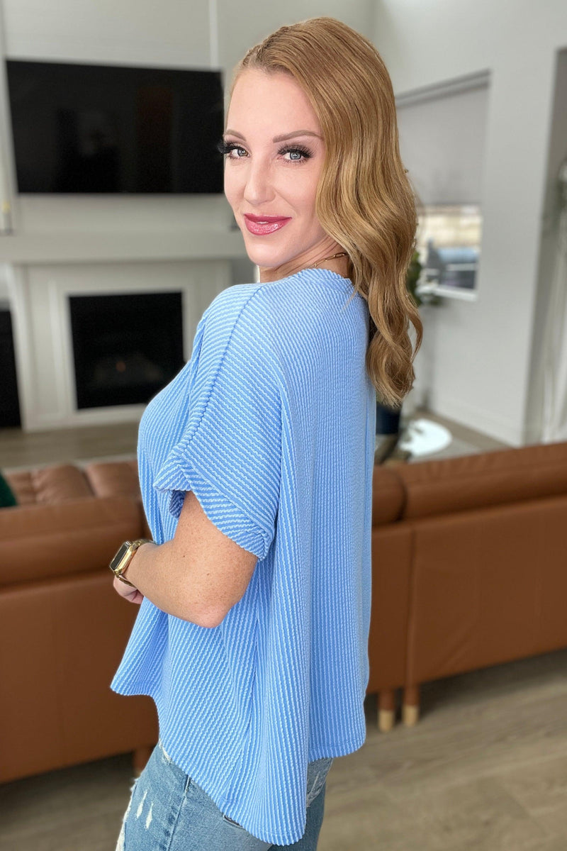 Textured Line Twisted Short Sleeve Top in Sky Blue - Black Powder Boutique