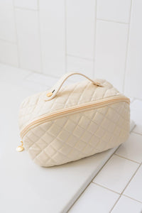 Large Capacity Quilted Makeup Bag in Cream - Black Powder Boutique