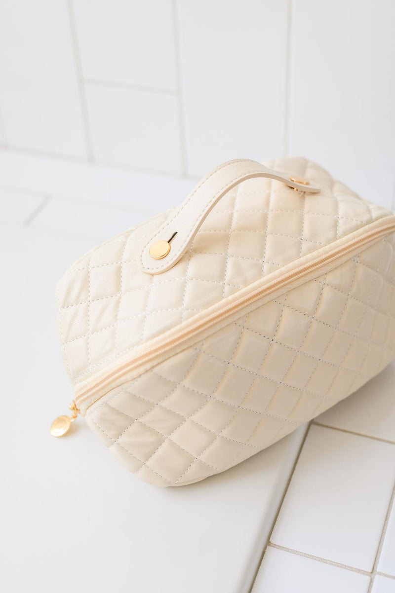 Large Capacity Quilted Makeup Bag in Cream - Black Powder Boutique