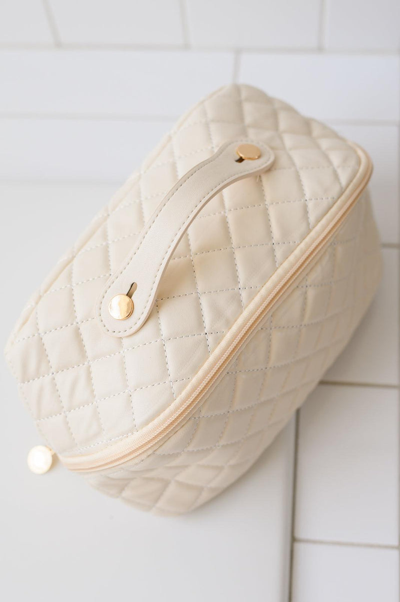 Large Capacity Quilted Makeup Bag in Cream - Black Powder Boutique