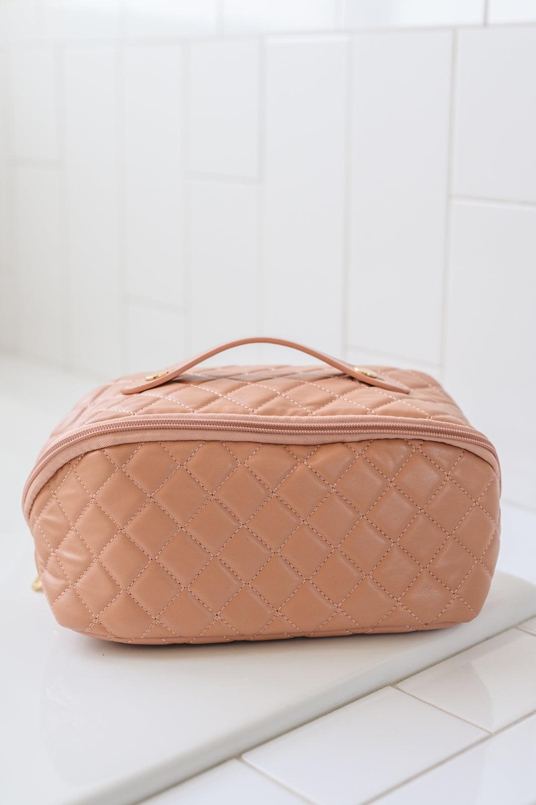 Large Capacity Quilted Makeup Bag in Pink - Black Powder Boutique