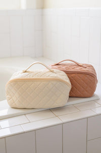 Large Capacity Quilted Makeup Bag in Cream - Black Powder Boutique