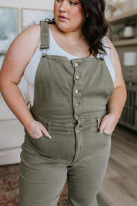 Olivia Control Top Release Hem Overalls in Olive - Black Powder Boutique