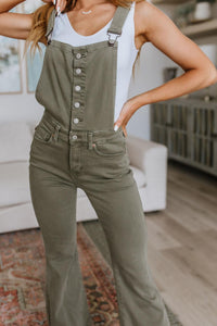 Olivia Control Top Release Hem Overalls in Olive - Black Powder Boutique