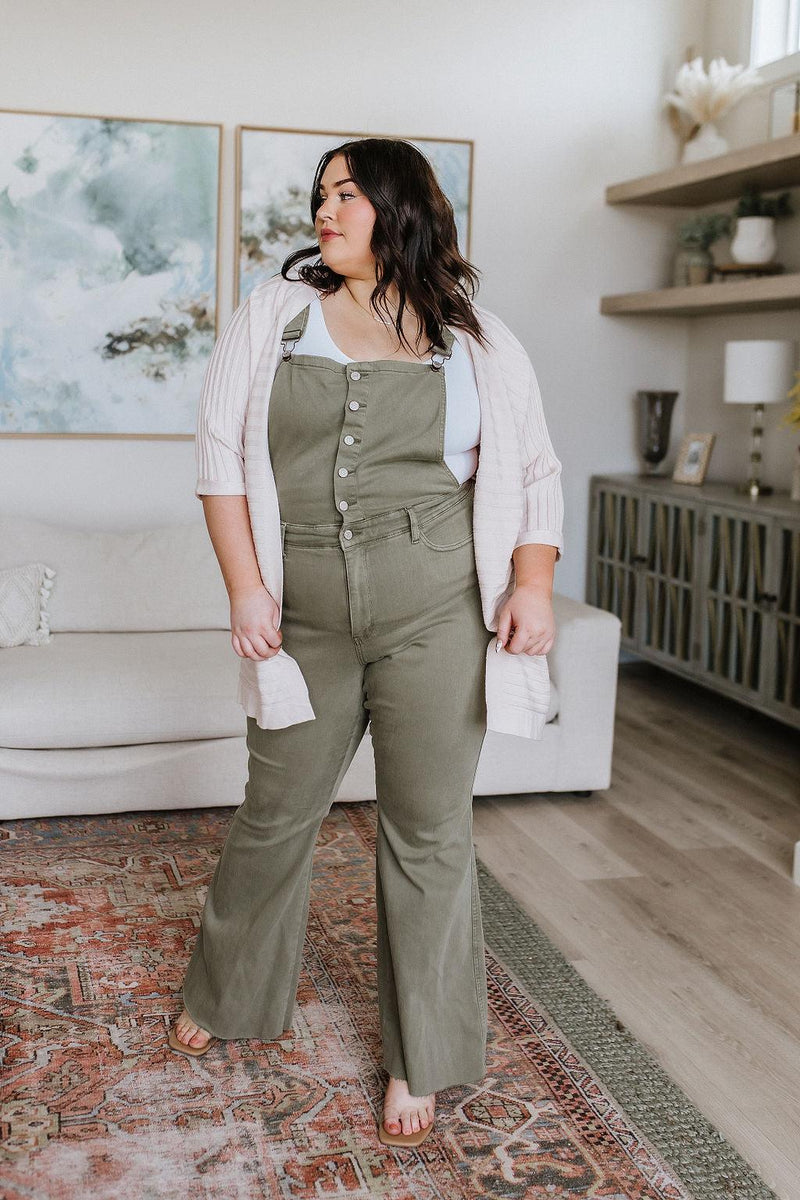 Olivia Control Top Release Hem Overalls in Olive - Black Powder Boutique