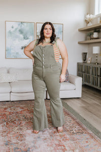 Olivia Control Top Release Hem Overalls in Olive - Black Powder Boutique