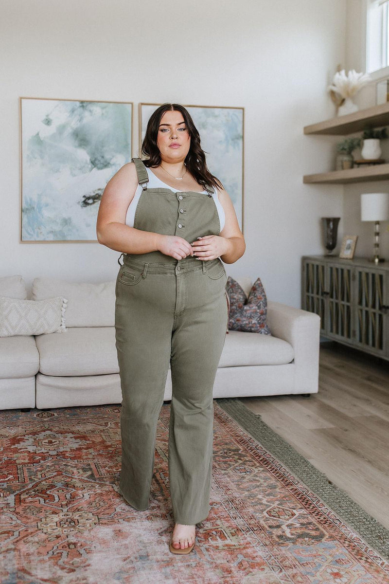 Olivia Control Top Release Hem Overalls in Olive - Black Powder Boutique