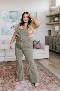 Olivia Control Top Release Hem Overalls in Olive - Black Powder Boutique