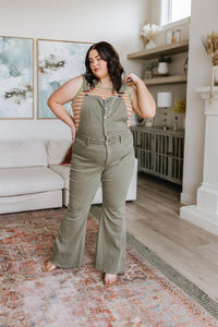 Olivia Control Top Release Hem Overalls in Olive - Black Powder Boutique