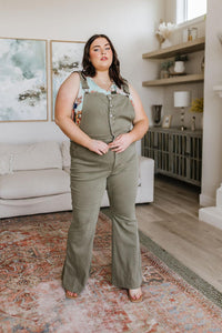 Olivia Control Top Release Hem Overalls in Olive - Black Powder Boutique