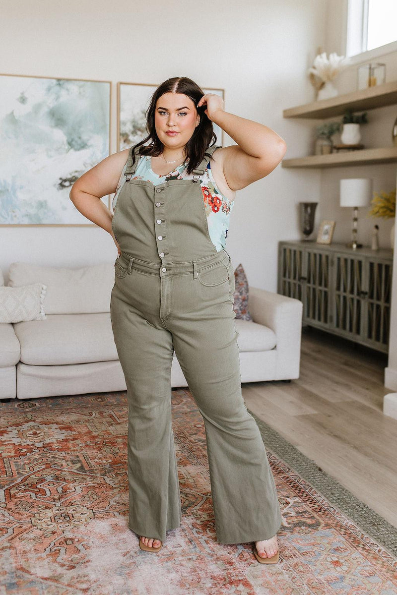 Olivia Control Top Release Hem Overalls in Olive - Black Powder Boutique