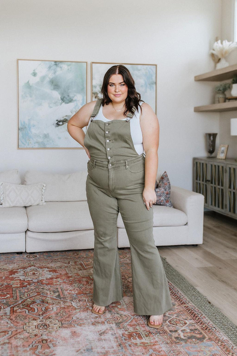 Olivia Control Top Release Hem Overalls in Olive - Black Powder Boutique