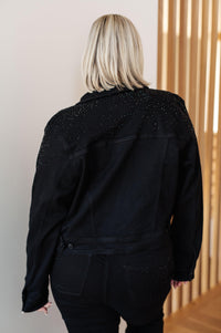 Reese Rhinestone Denim Jacket in Black - Black Powder Boutique