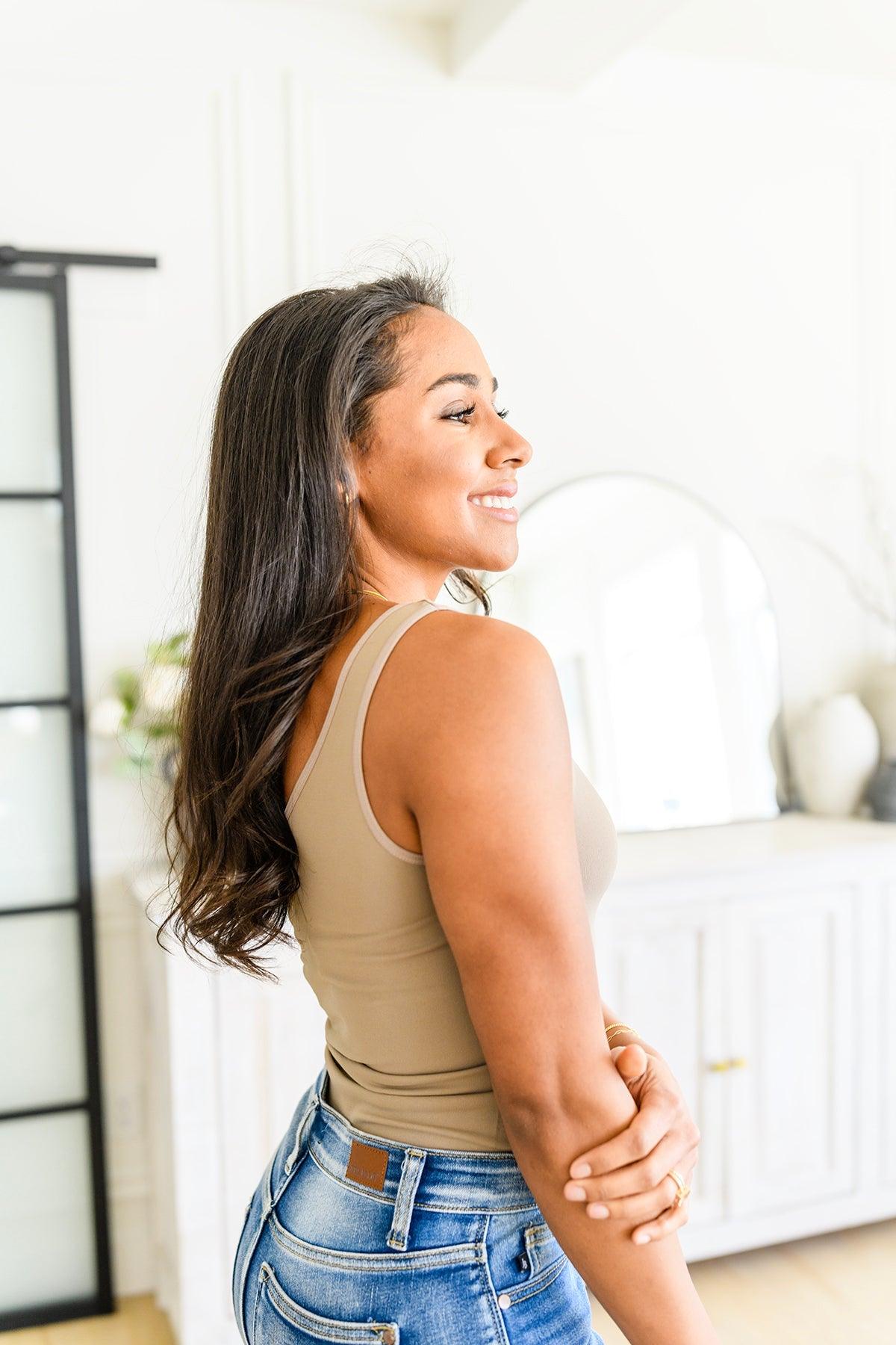 The Basics Reversible Longline Tank in Light Mocha - Black Powder Boutique