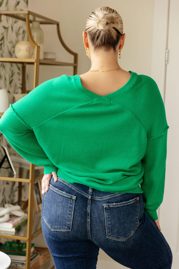 Very Understandable V-Neck Sweater in Green - Black Powder Boutique