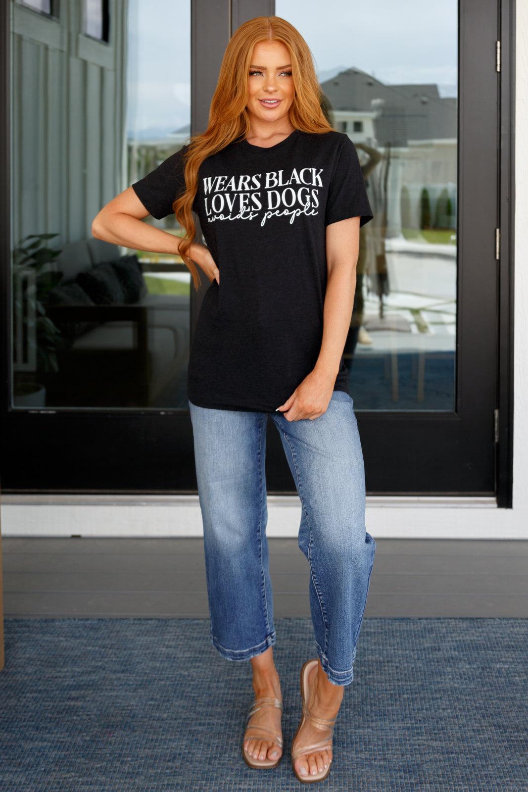 Wears Black, Loves Dogs Graphic Tee in Heather Black - Black Powder Boutique