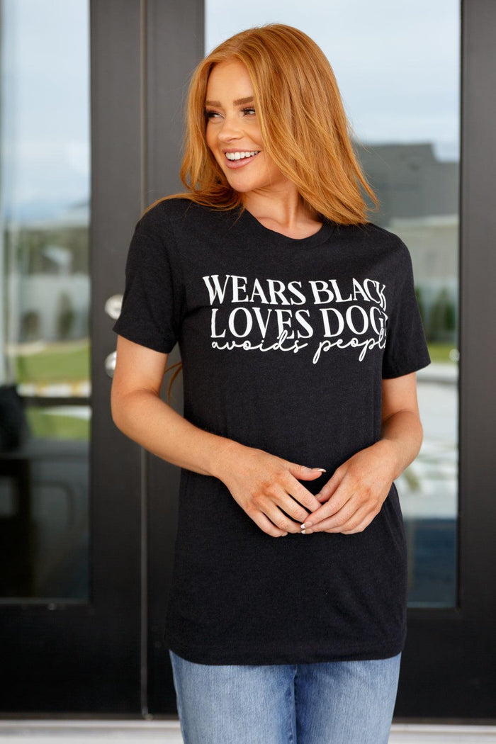 Wears Black, Loves Dogs Graphic Tee in Heather Black - Black Powder Boutique
