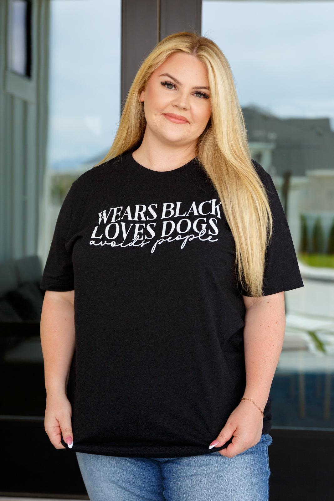 Wears Black, Loves Dogs Graphic Tee in Heather Black - Black Powder Boutique