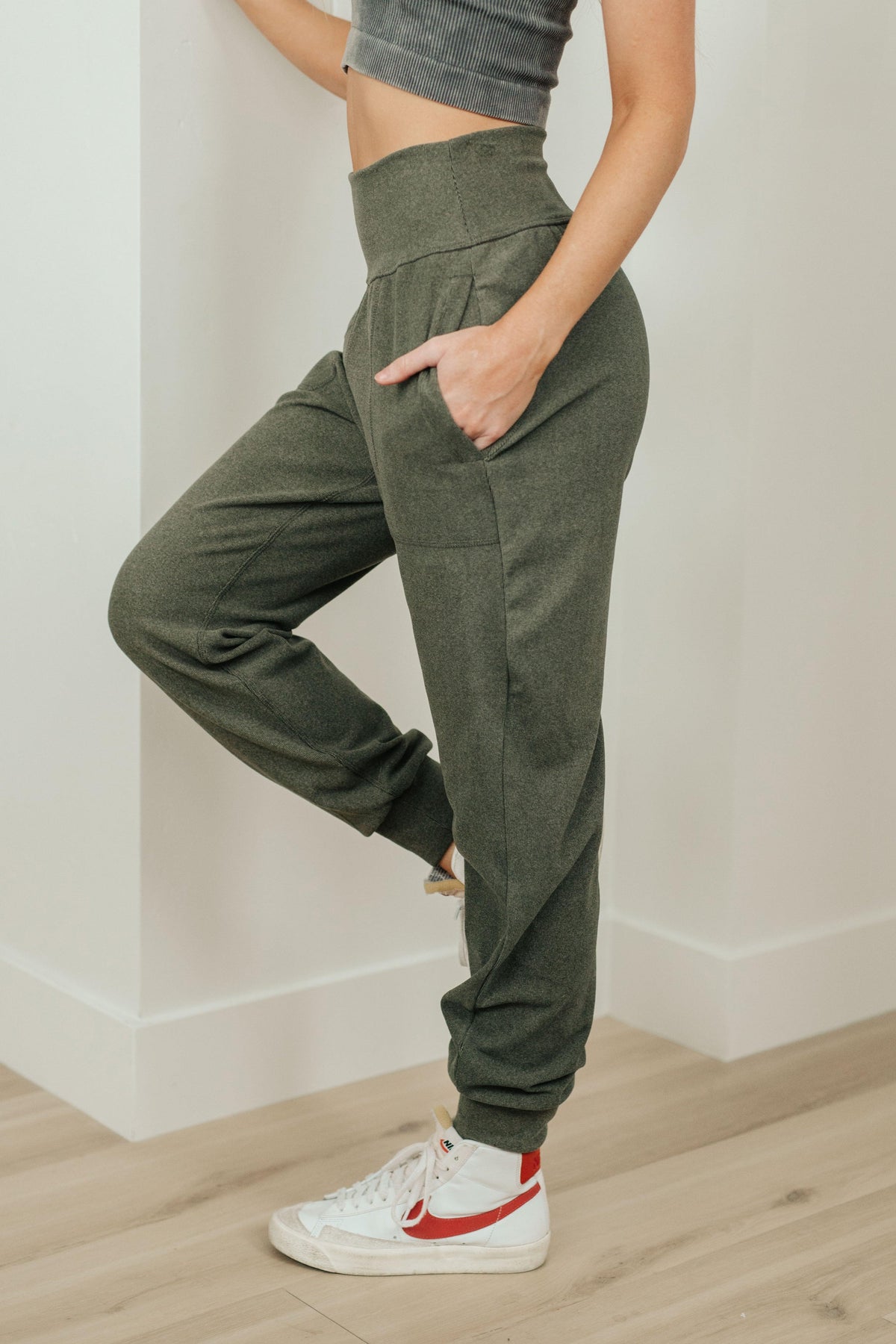 Where Are You High Rise Joggers in Olive - Black Powder Boutique