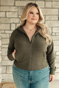 Where Are You Zip Up Jacket in Olive - Black Powder Boutique